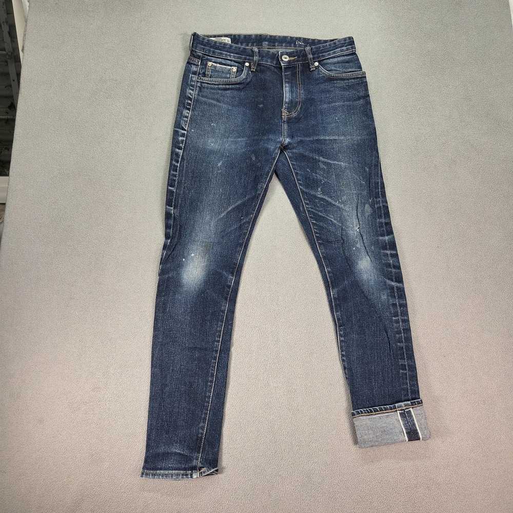 Selvedge Jeans Mens Blue Slim Skinny Stretch Distressed Fits 30x30